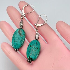 Gorgeous Sterling Silver 925 Dyed Howlite Dangle Earrings Boho SouthwesternStyle